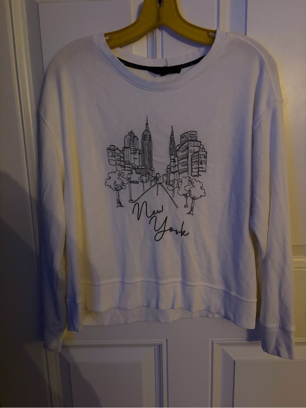 Jane and Delancey White Sweatshirt with Black New York Sketch